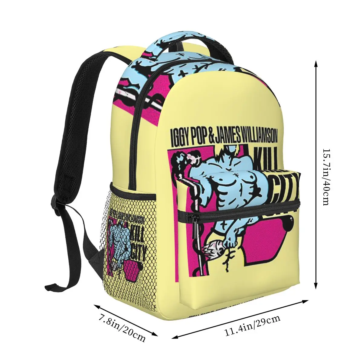 Iggy Pop Kill City Punk Rock Student Backpack School Bag Hiking Travel Daypack for Boys Girls Fashion Bookbag Shoulder Bags