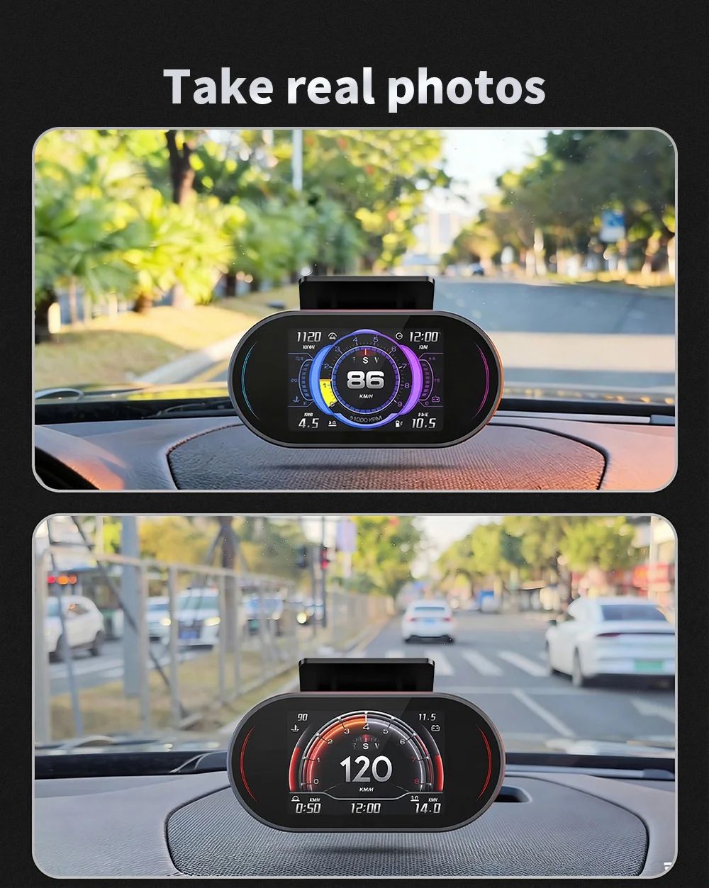 On-Board-Computer Auto OBD HUD P27 Tachometer Strecken-Display Wasser- & Öltemperatur Kraftstoffverbrauch Auto-Elektronik-Zubehör GPS-Geschwindigkeit – Detail 13
