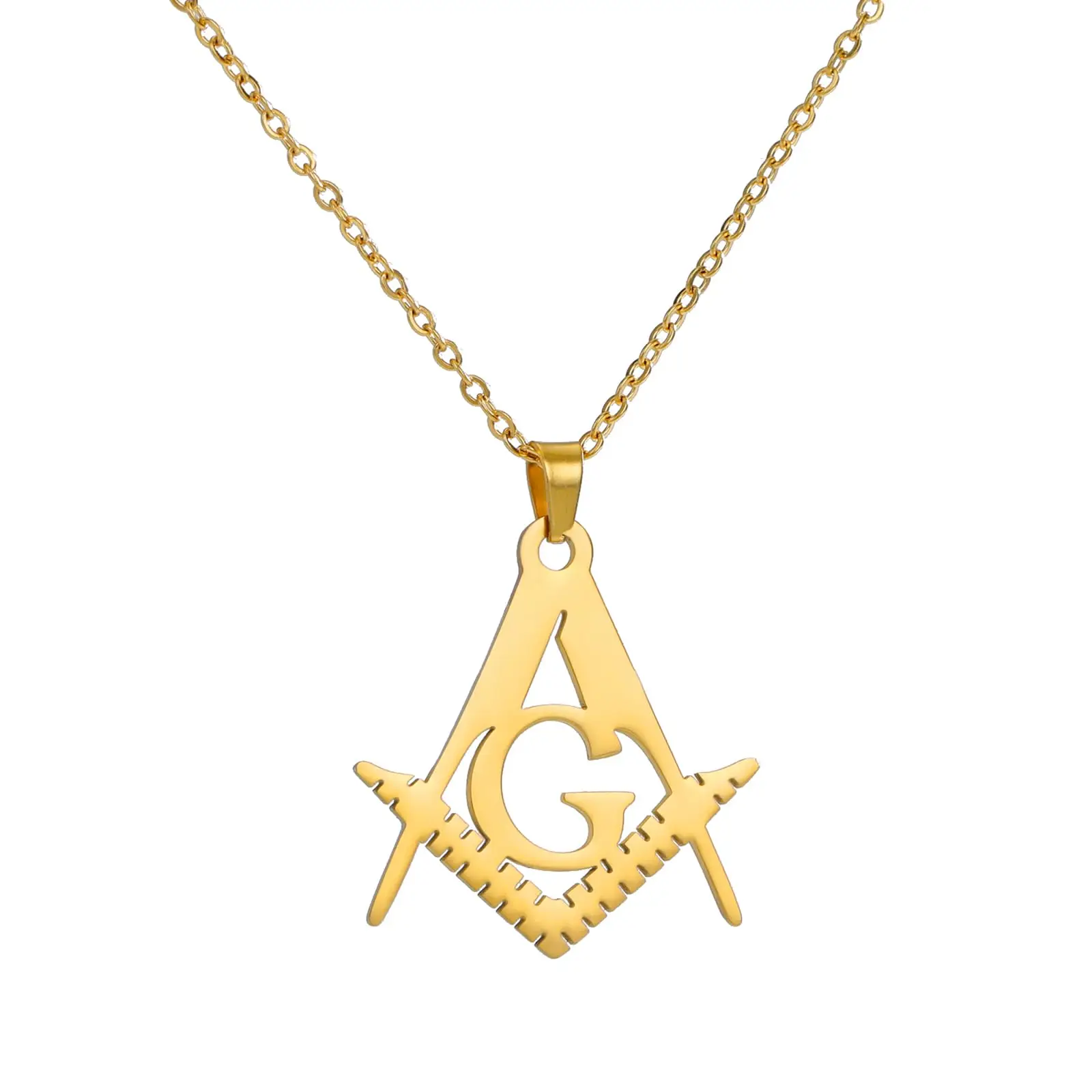 VASSAGO Masonic Necklace for Men Mason Symbol Necklace Accepted Mason Pendant Stainless Steel Jewelry