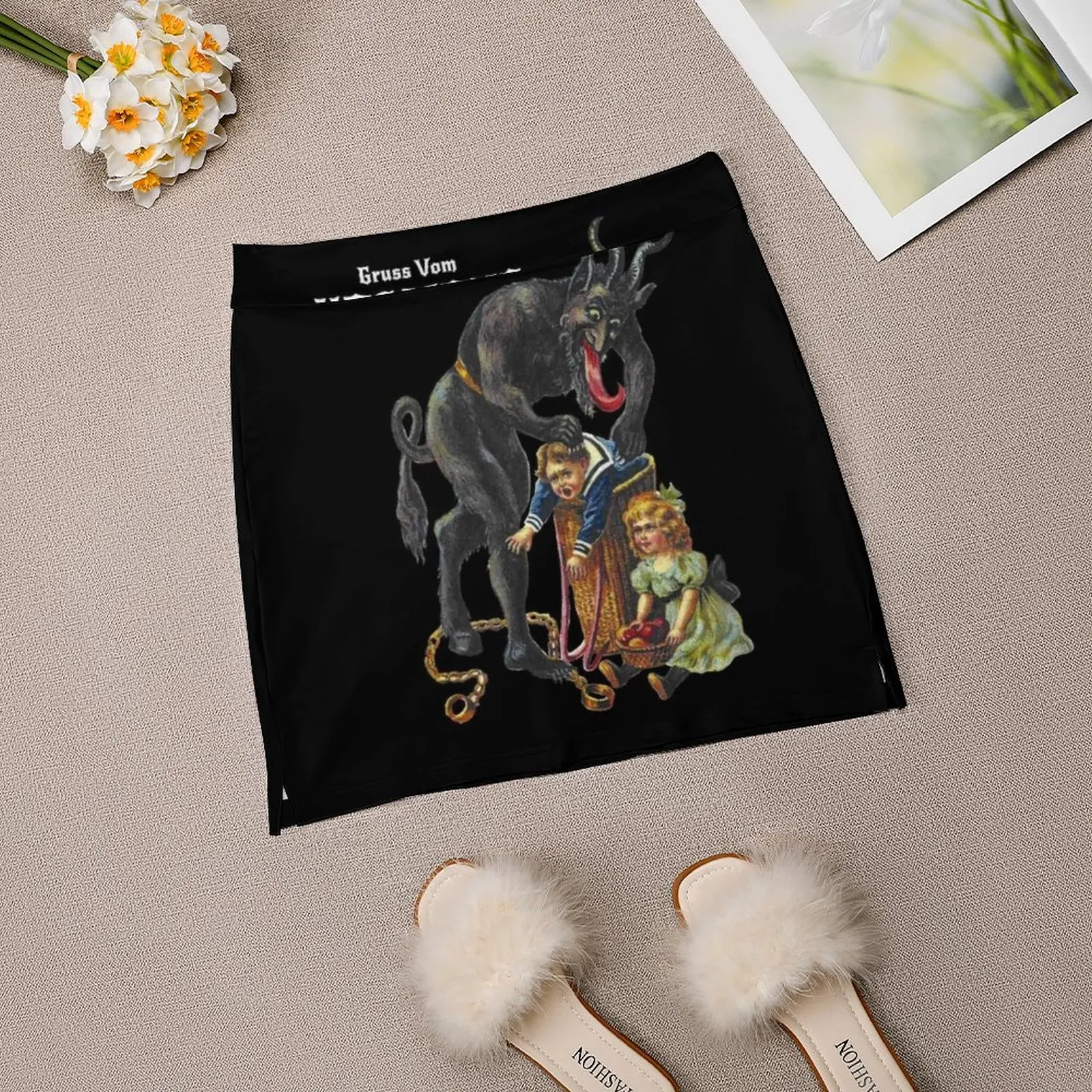 Gruss Vom Krampus Salam dari Rok Wanita Setan Natal dengan Rok Tenis Saku Tersembunyi Rok Golf Rok Bulu Tangkis