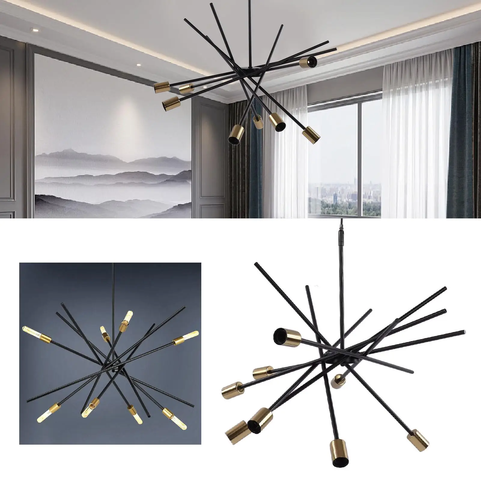 Century Modern Black Chandelier 8 Lights E26 E27 85-265V Iron Easy Install for dining Room Lighting