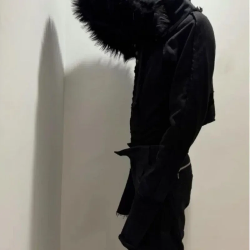 ญี่ปุ่นVINTAGE FUR Patchwork Hoodieเสื้อ 2025 All-Matchเสื้อสเวตเตอร์ถักสีดําผู้หญิงฤดูใบไม้ร่วงSlim Fitเสื้อแขนยาว