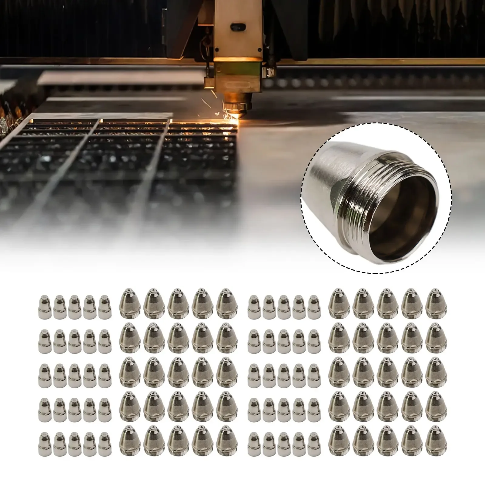 100pcs 1.1/1.3/1.5/1.7mm P80 Plasma Electrode Tip Nozzle Compatible With CUT-70/80/100/120 Plasma Cutting Machines Accessories