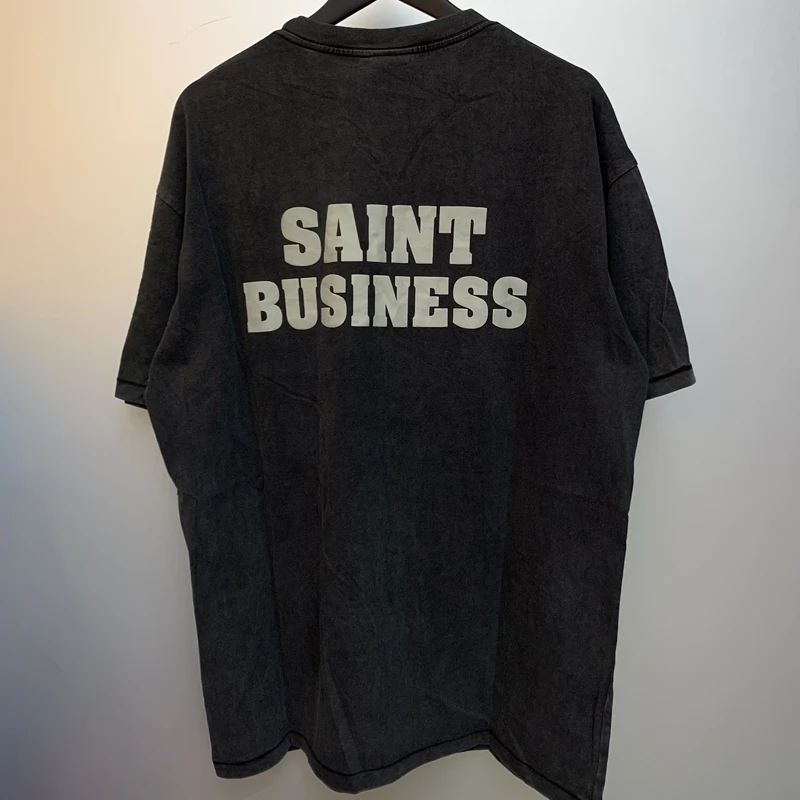 24ss Saint Short Sleeve Japanese Street Fashion Vintage Washed Do Old Letter Pattern Oversized T-shirt SAINT Top Tee