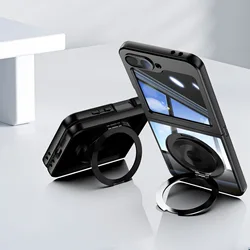 Metal TPU Magnetic Case For Samsung Galaxy Z Flip 7 6 5 Wireless Charger Holder Cover 360° Anti-knock Cases For Z Flip6 Flip5