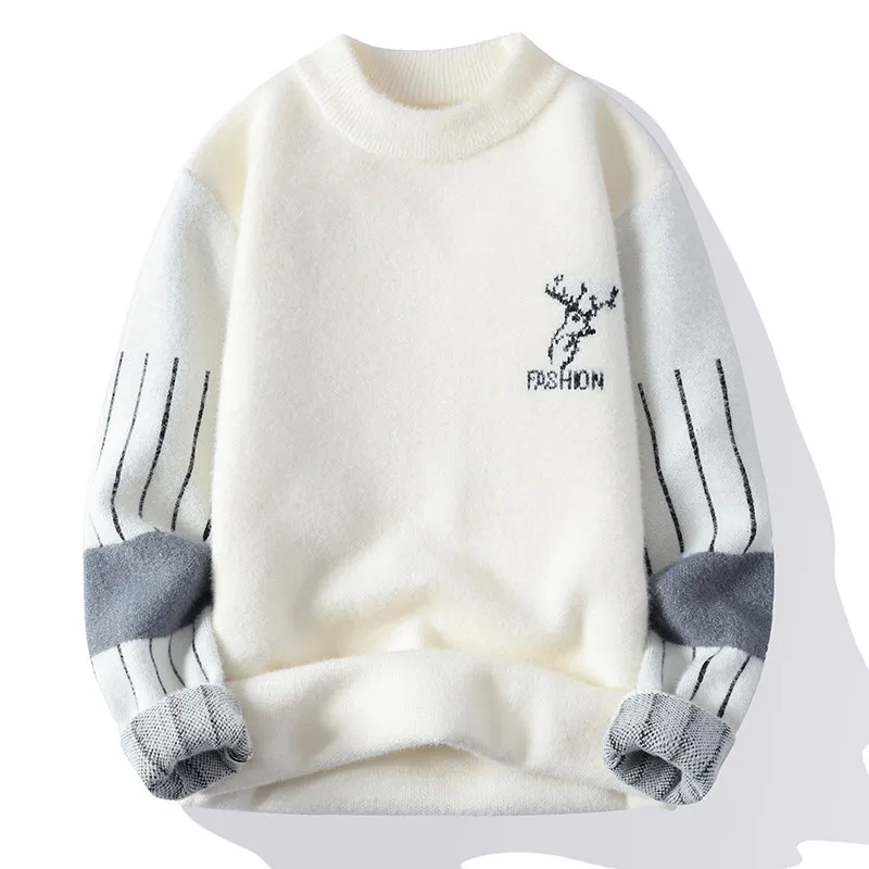 سترة رجالية محبوكة مقاس كبير عصرية حضرية Sle تصميم بسيط غير رسمي طويل Sve f ياقة عالية غير غرق