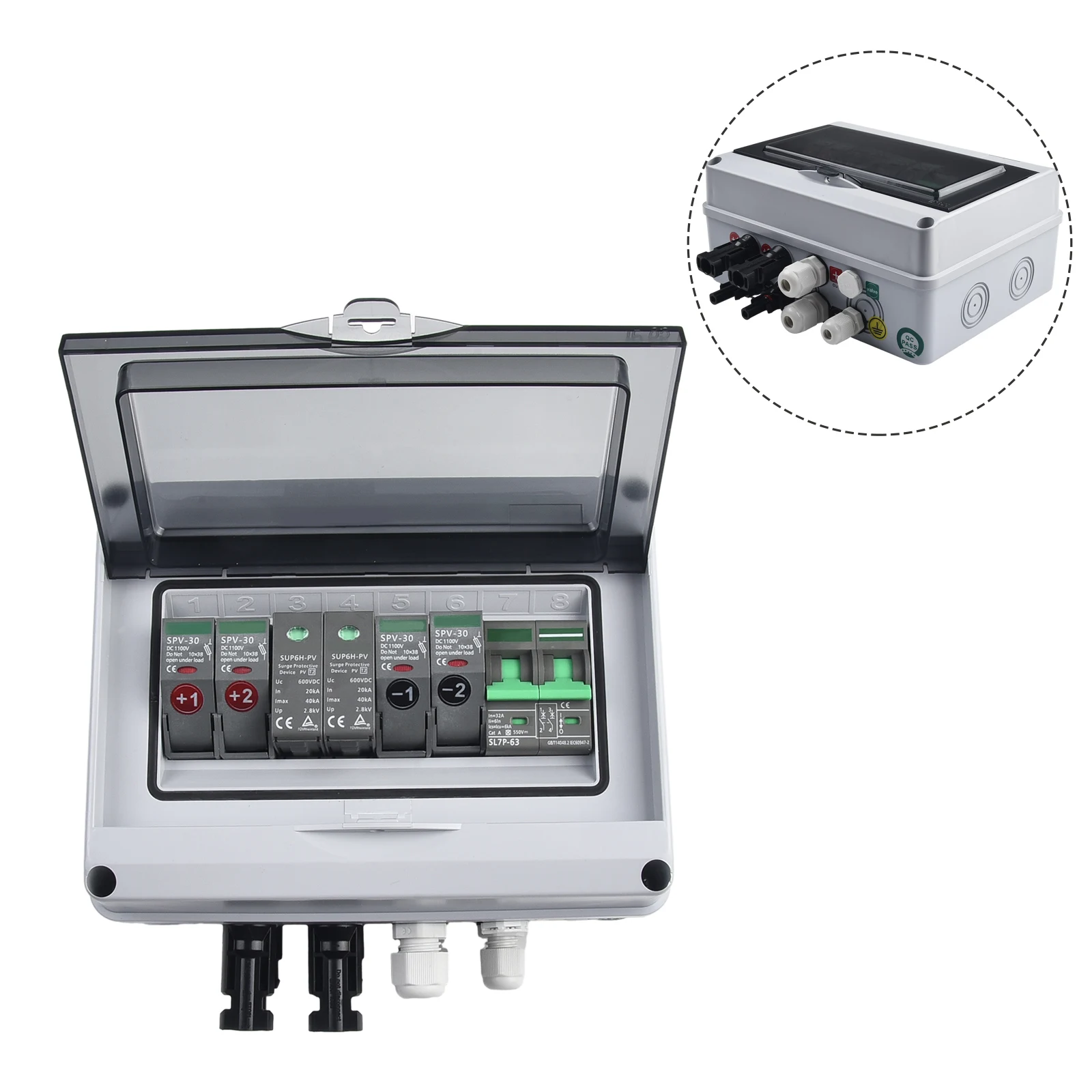 550V Outdoor PV Combiner Box 2In1Out with IP65 Waterproof and DC Protection for Solar Panel System Connections