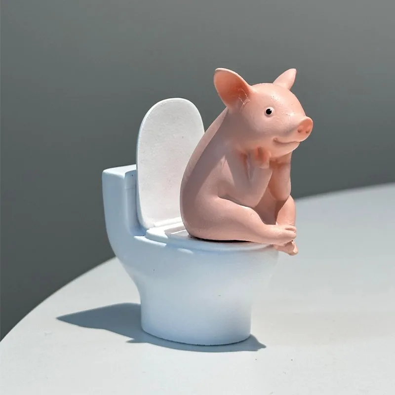 1PC Cute Cartoon Toilet Pig Cat Ornament Desktop Makeup Room Decoration Crafts Home Creative Small Ornaments