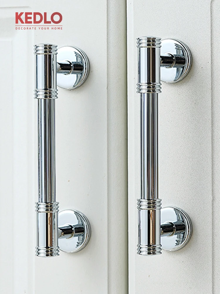 KEDLO Moderner europäischer Stil, silberfarbener, glänzend verchromter Griff, massiver Messing-Langgriff für Küchenschranktüren, dicker Griff – Detail 16