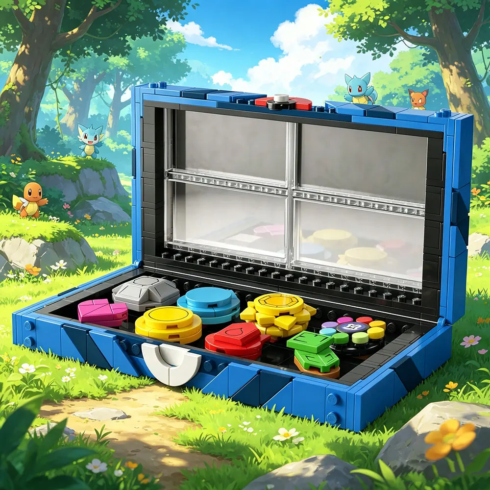 

312PCS Creative Kanto Region Badge Collection Box Building Blocks Popular Anime Assemble Bricks Toy Gift For Monster Fan