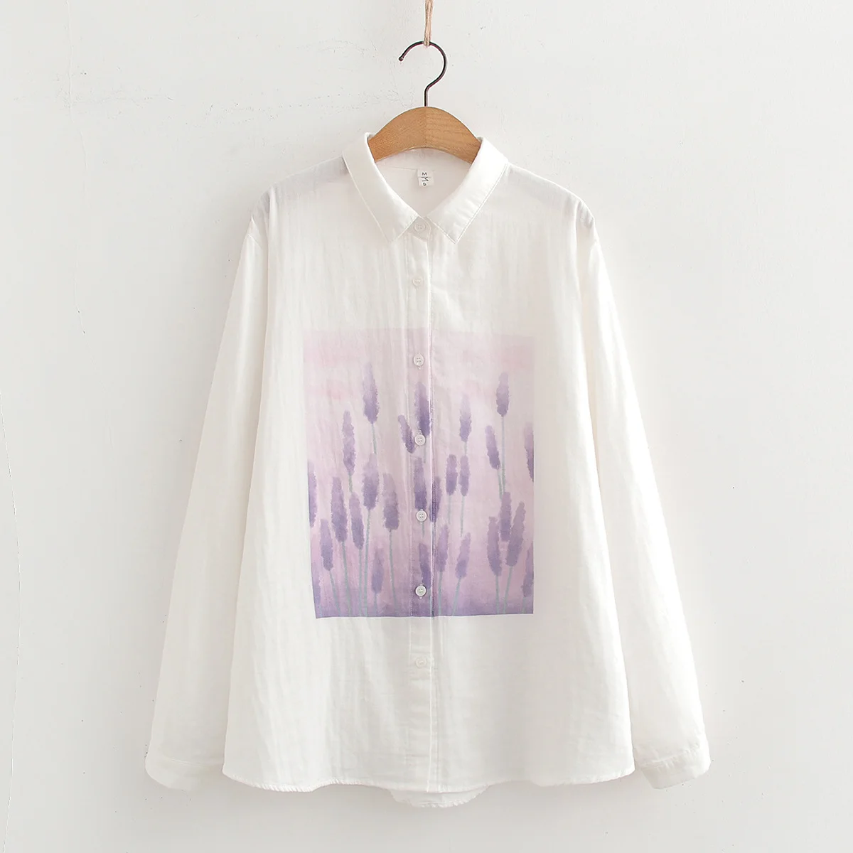 100% Cotton yarn romantic shirt woman spring Japan style long sleeve lavender printed blouses women elegant clothes