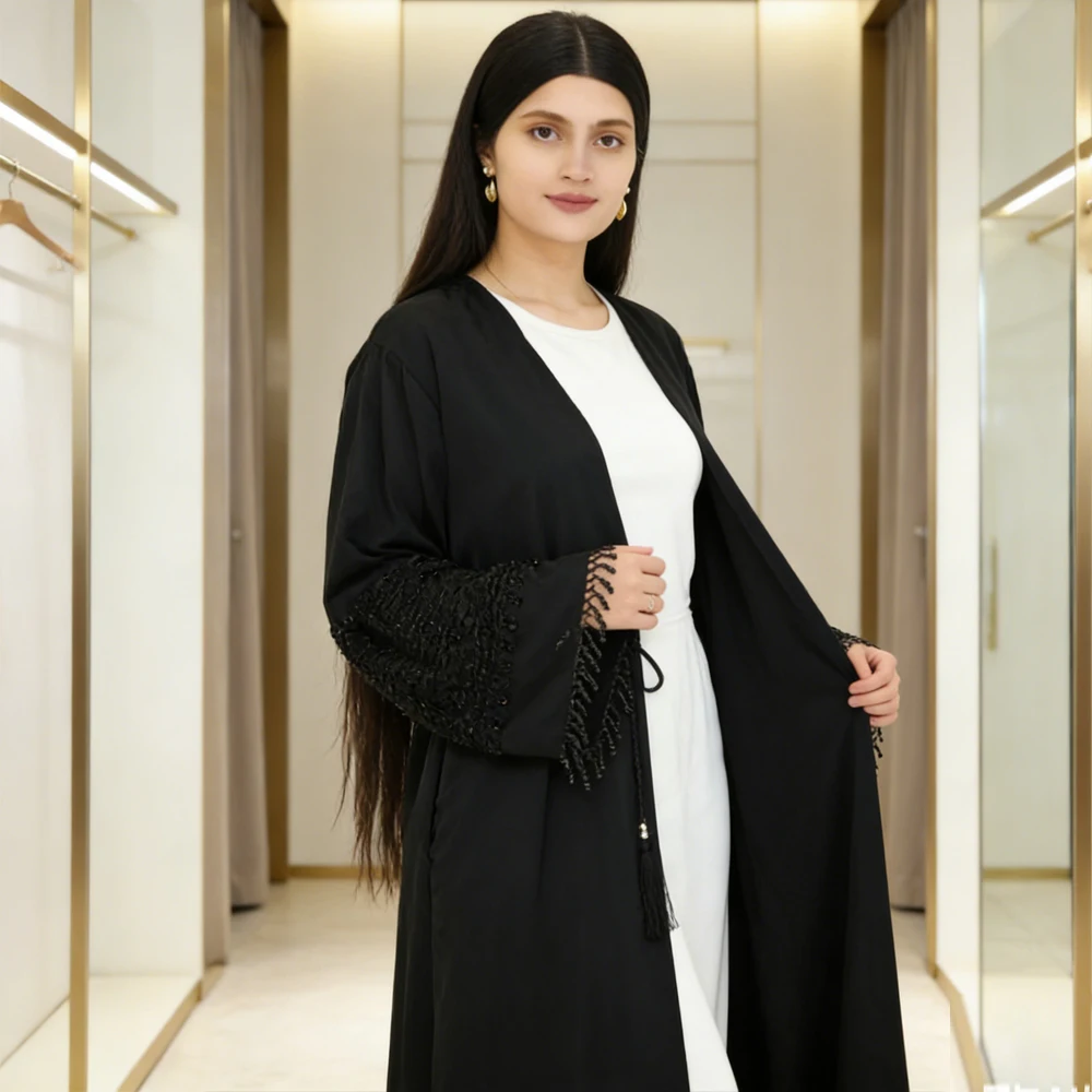 

Ramadan Dubai Abaya Muslim Dress Women Islam Clothing Beads Kimono Cardigan Eid Kebaya Caftan Marocain Femme Robe Islam Clothing