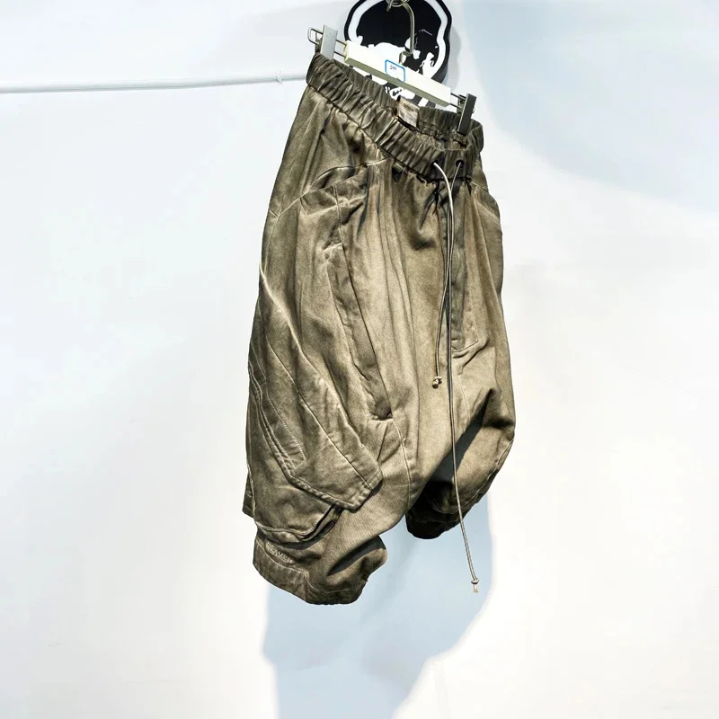 Avant-Garde Style Wear Wasteland Dark Self-Made Mud Dyed Distressed Functional Multi-Pocket Cropped Pants Men's Hip Hop