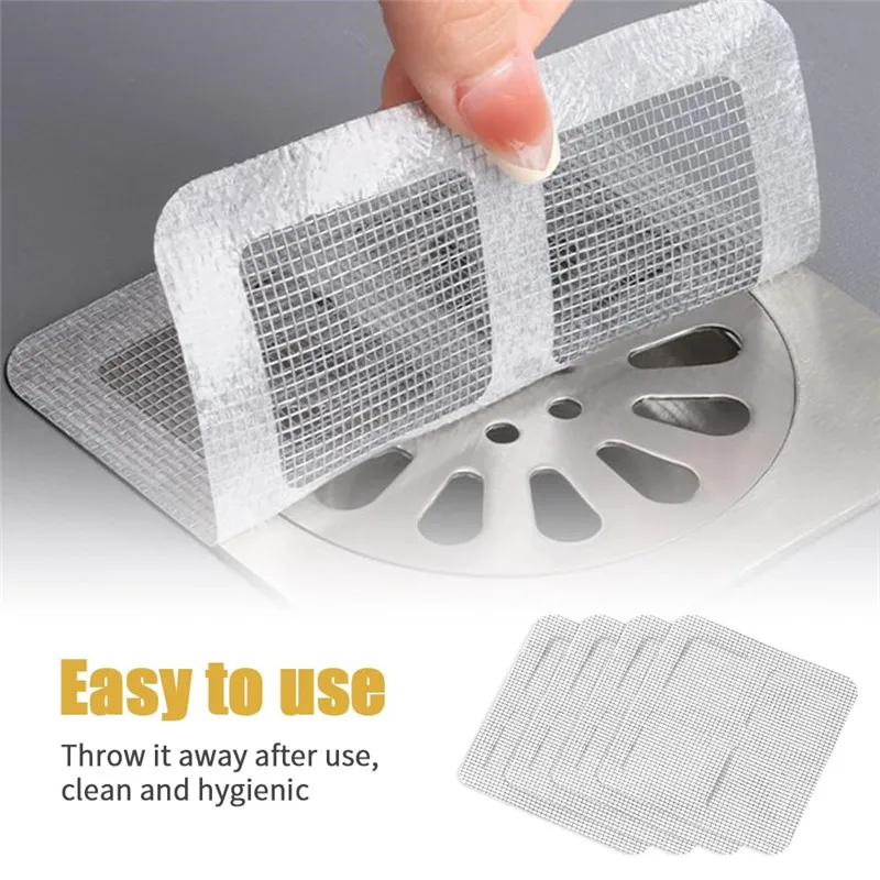 10pcs Disposable Bathroom Floor Drain Sticker Hair Filter Kitchen Bathroom Sewer Anti-blocking Insect-proof Self-adhesive Paper