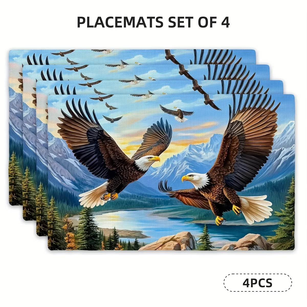 4pcs Set of Placemats - Eagle Wings Power Theme Rectangular Kitchen Table Mats, (12 inches x 18 inches), Suitable for Holiday Ga