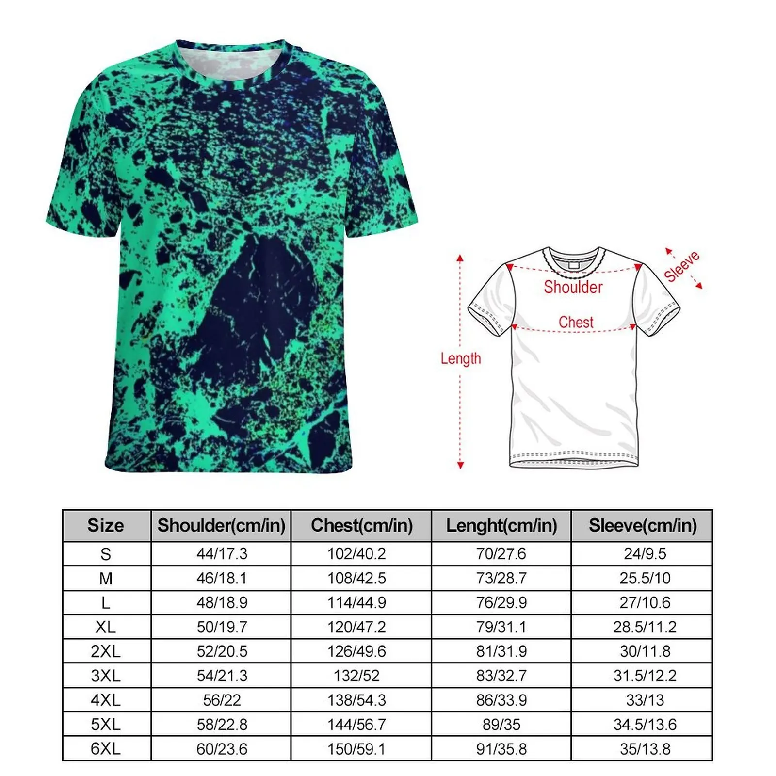 Blue Green Marble T Shirt For Male Abstract Graffiti Pattern Printed O Neck T Shirts Fashion Clothes Casual Oversized Tee Shirt