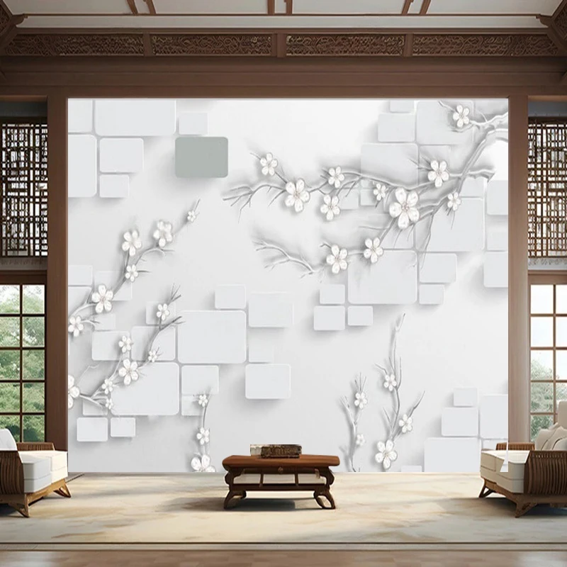 Modern 3D Stereoscopic Tree-Shaped Cherry Blossom Relief Geometric Background Corridor Cabinet Living Room Wall Sticker