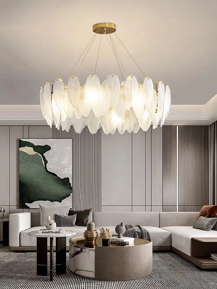 Modern Ceiling Chandelier 2023 New Lighting for Living Dining Room Luxury Art Decor Glass Feather Chandelier Hanging Lamp Lustre