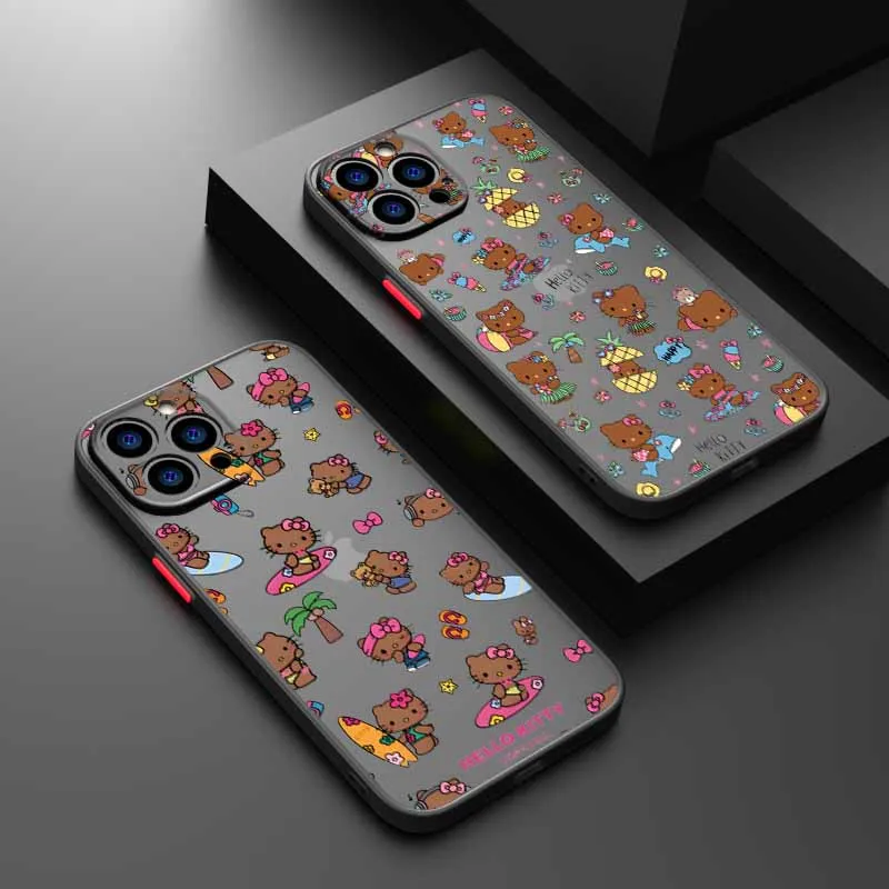 Linda piel negra surf Hello Kitty para Samsung A56 A55 A54 A53 A36 A34 A33 32 31 A26 25 24 23 22 21S A17 16 15 07 06 funda de teléfono
