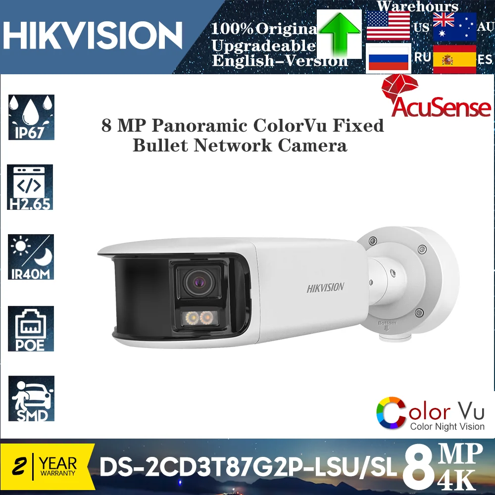 

Оригинальная IP-камера HIKVision 4K 8 МП DS-2CD3T87G2P-LSU/SL 130 дБ WDR H.265 + IR 40M, панорамная фиксированная цилиндрическая сетевая камера ColorVu