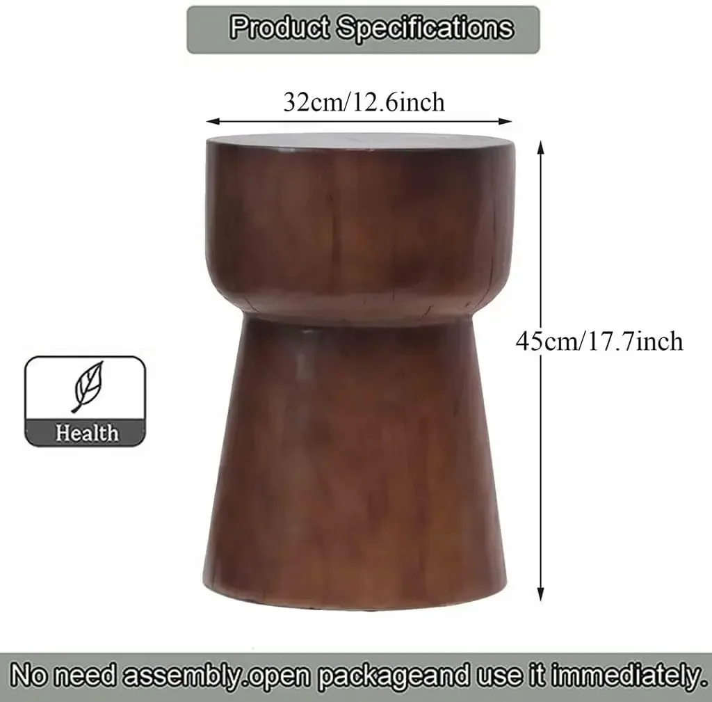 Solid Wood Coffee Table Pillar, Rustic Hourglass Accent Table Sofa Side Tables, Household Bedside Tables, for Living Room, Gard