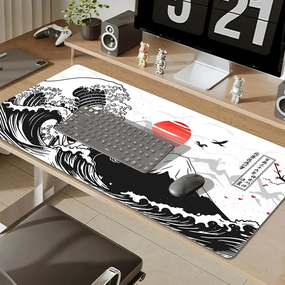 Das Great Wave of Kanagawa XL-Gaming-Mauspad |   Japanische Kunst Rutschfeste Gummi-Schreibtischunterlage für PC-Gamer-Tastatur