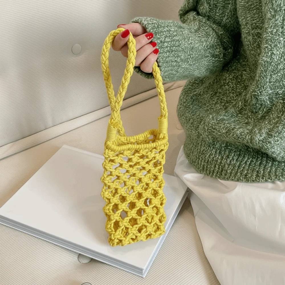 

Sweet Mini Weave Crossbody Bag Square Hollow out Crochet Phone Bag Handbag Korean Style Knitted Messenger Bag Ladies/Girls