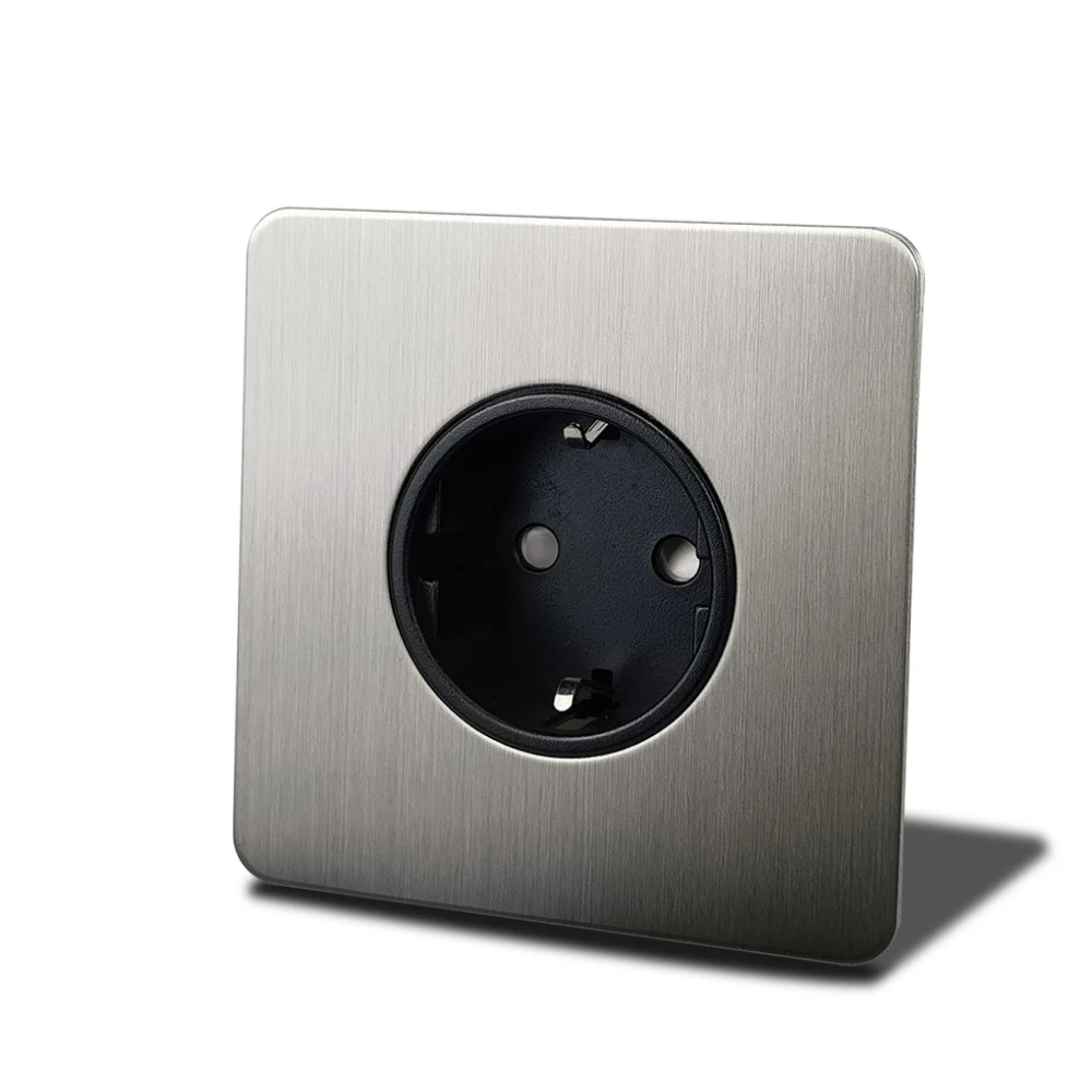 Wallpad H6 Series Brushed Silver Stainless Steel Panel Grounded 16A EU Wall Socket Electric Outlet