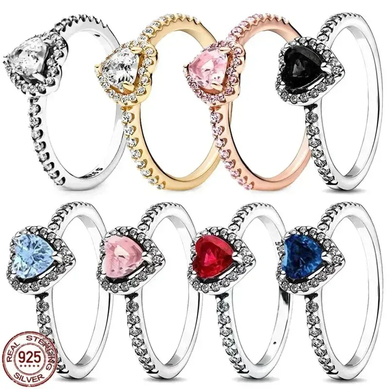 

New 925 Sterling Silver Heart-shaped Multi-color Ring, Light Luxury Exquisite Charm Ring, Fashionable Surprise Jewelry Gift