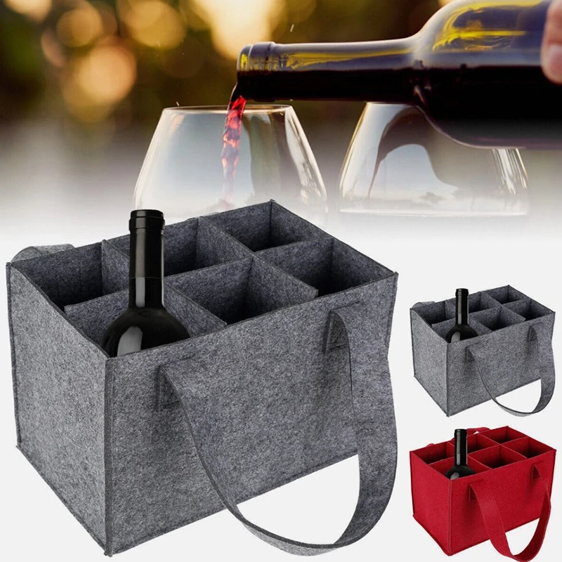 Felt Wine Organiser 6 Bottle Tote Bag Promotional Simple Felt Red Wine Bottle Holder Gift Bag