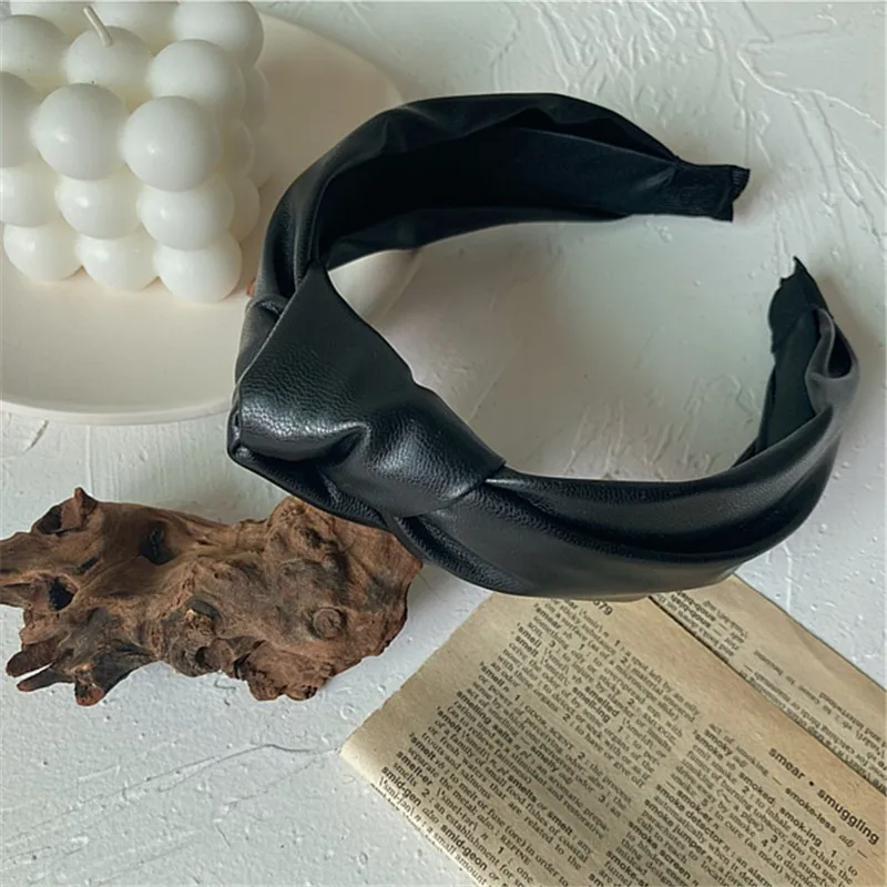 New PU Bow Knot Headband for Women Hair Hoop Knotted PU Artificial Leather Girl Hair Band Ladies Headwear Hair Accessories