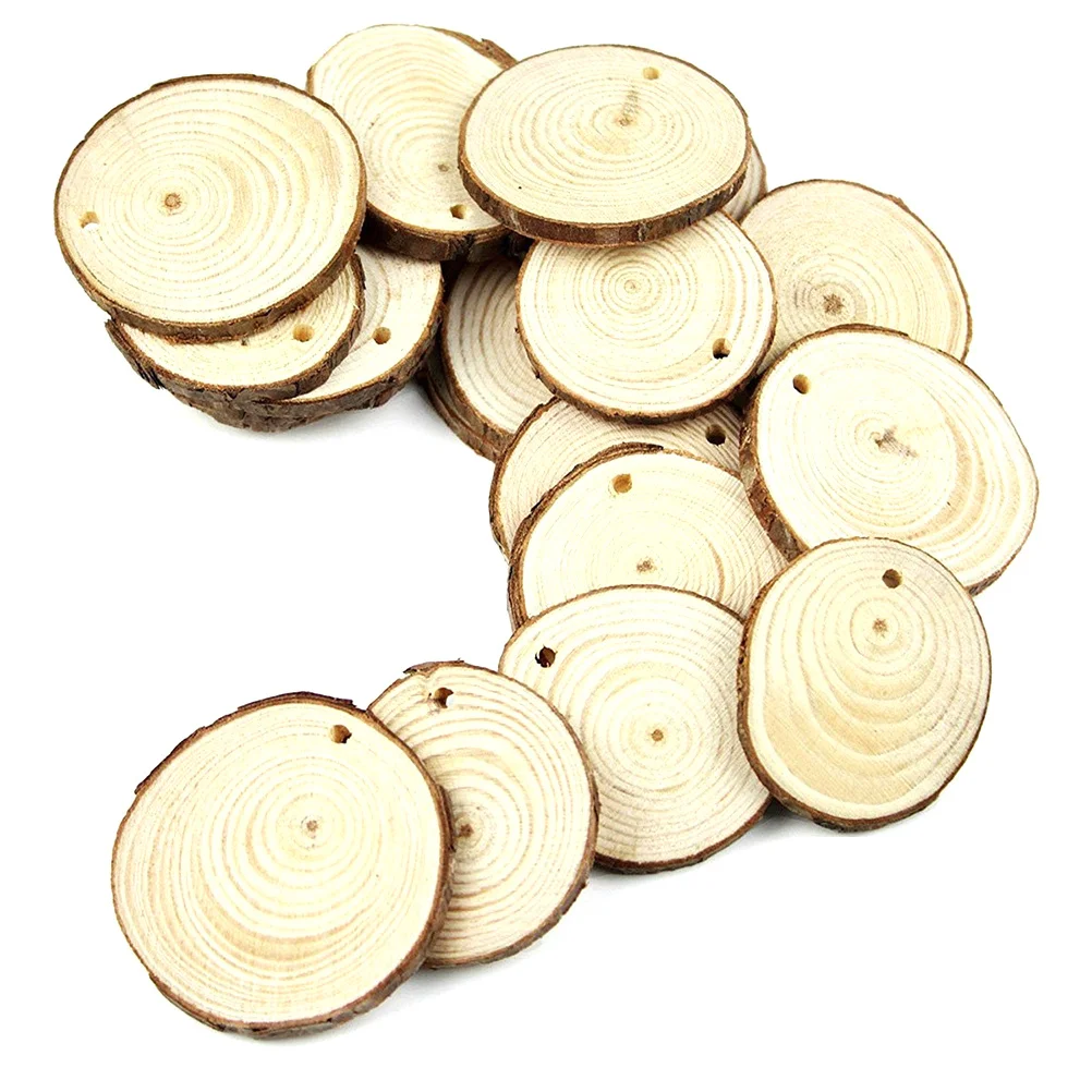 

50pcs 5-6Cm Wood Log Slices Discs Natural Rosewood Polished Diy Craft Wedding Decor Table Numbers Bark Edge With Jute Twine
