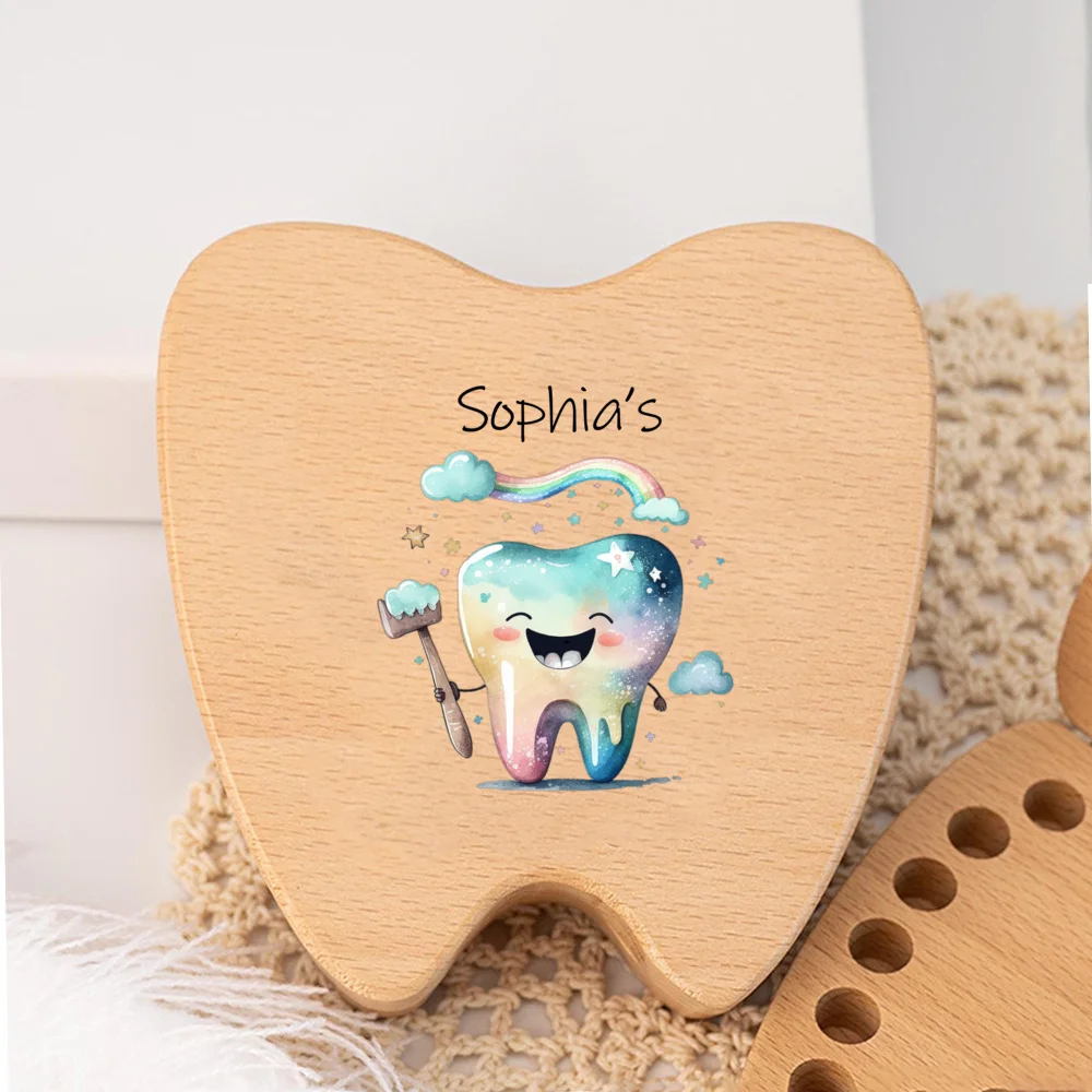 تذكار أسنان خشبية للأطفال مع اسم تذكار لأسنان الطفل، صواني خرافية الأسنان هدية التعميد هدايا استحمام الطفل #4