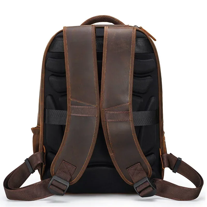 Male High Quality Leather Backpack For Men Large Capacity Travel Bag Men\'s Outdoor With USB Connect Crazy Horse Leather Backpack