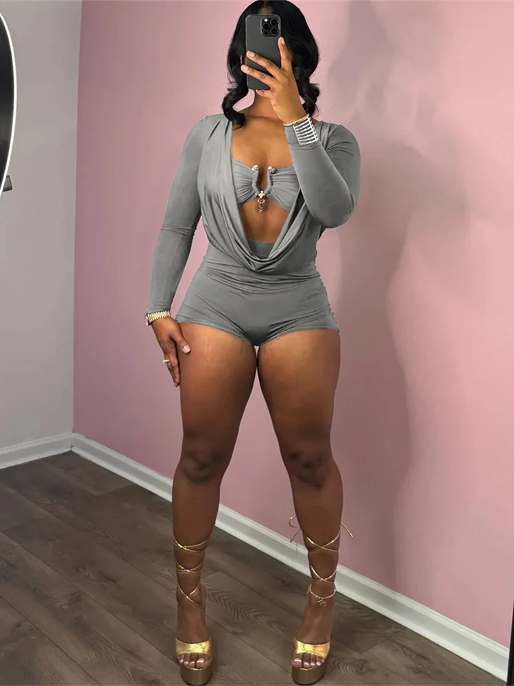 Nibber 스윙 칼라 섹시한 여성 Romper + 금속 버클 브래지어 Hipster Midnight Party Coquette 새로운 봄 트렌드 섹시한 운동 Playsuits