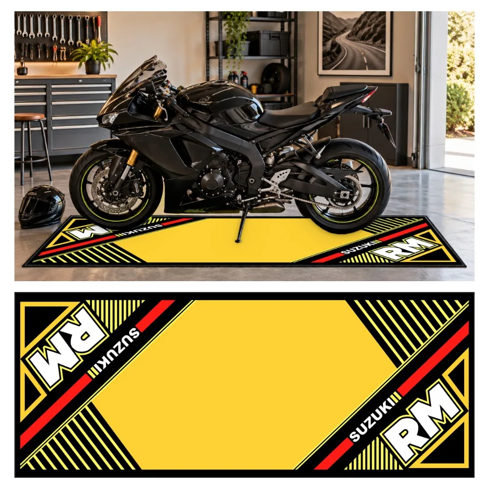Motorcycle Garage Carpet Motorbike Display Floor Mat Racing Style Parking Rug Long Runner for Home Workshop Room Decoration