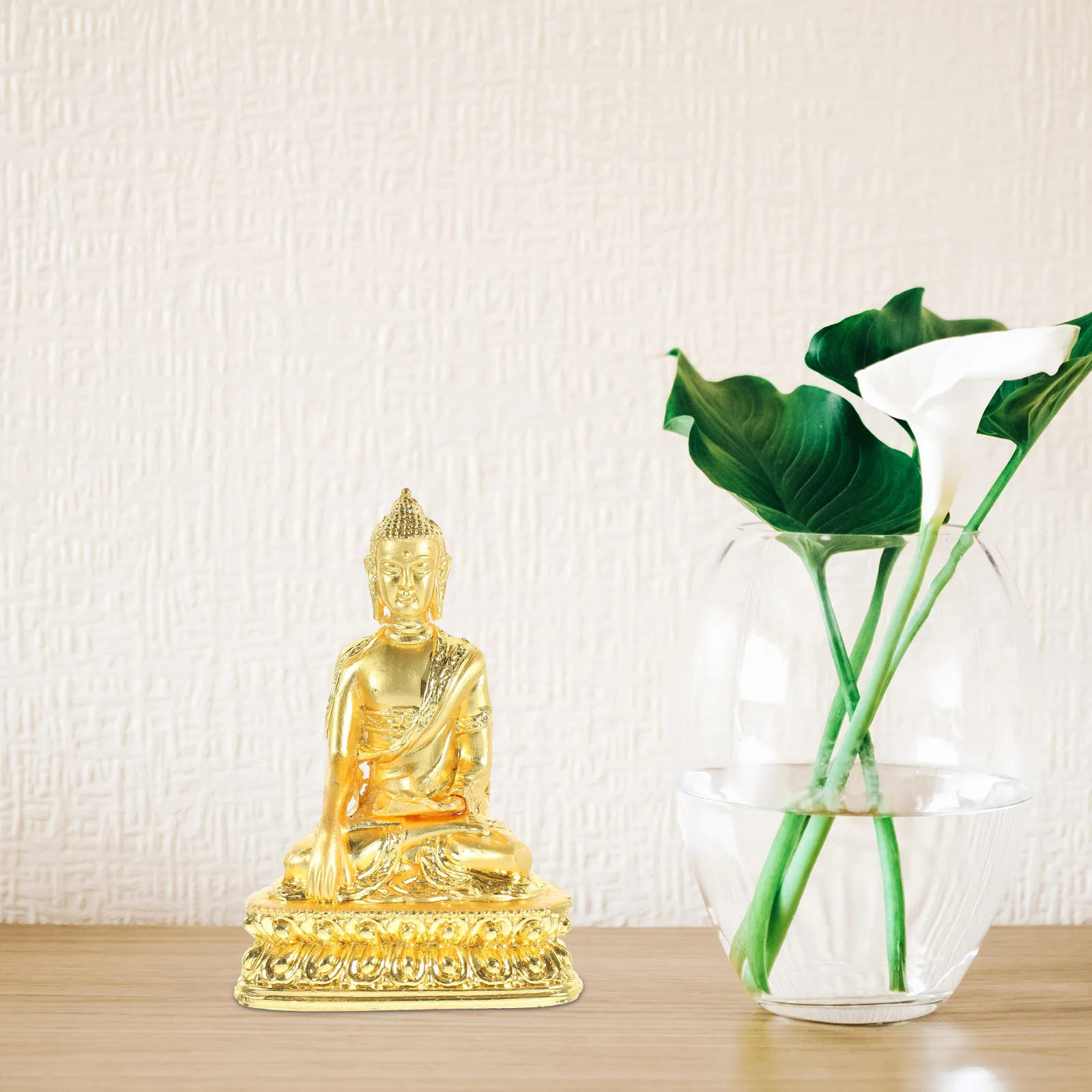 

Gold plated Statue Realistic Design Stable Buddha nament Home Temple Decor Blessing Gift Copper Alloy Desktop nament