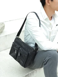 Orabird Causual Men's Messenger Crossbody Bags Soft Black Cowhide Leather Satchel Handbag