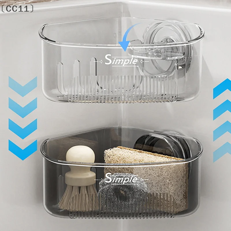 〔CC11〕Sink Corner Rack Kitchen Sink Sponge Rag Drain Rack Home Suction Cup Triangle Rack Sponge Rack Storage Tool Basket