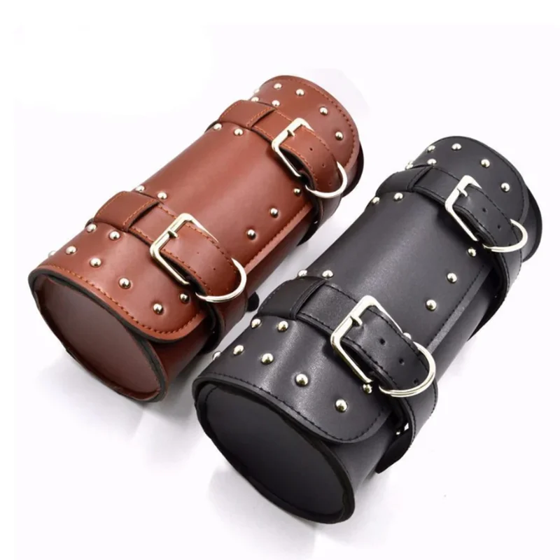 SHELKSBAG Universal Motorcycle Saddlebags Tool Bag Leather Fork Bag for Handlebars and Sissy Bar Waterproof Storage Pouch