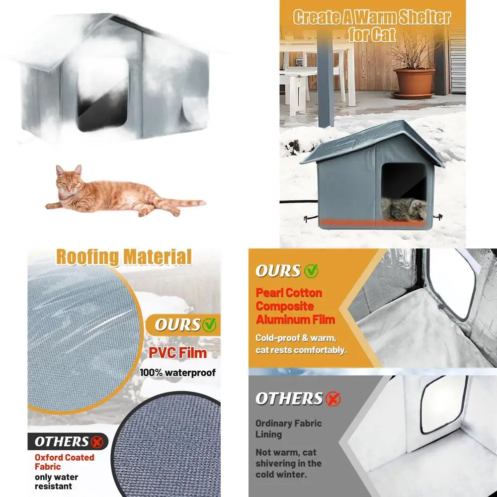 

Изолированное укрытие для кошек на открытом воздухе с термостатическим подогревом для ферных кошек — атмосферостойкий домик для домашних животных на зиму (маленький)