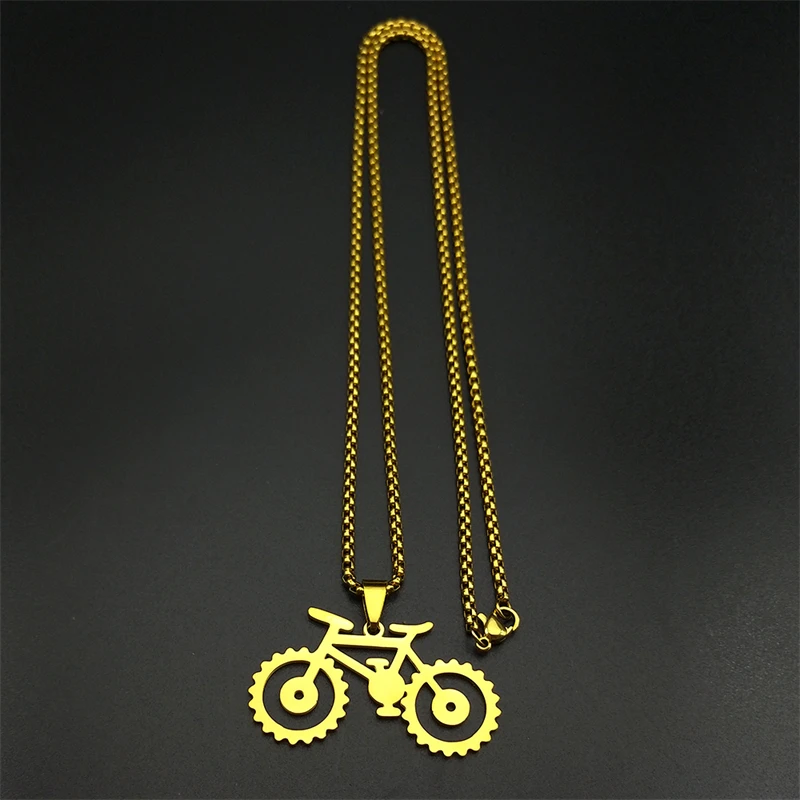 Trendy Fahrrad Anhänger Halskette Für Frauen Männer Edelstahl Gold Silber Farbe Männlichen Hiphop Geometrische Fahrrad Radfahren Kette Schmuck – Detail 8