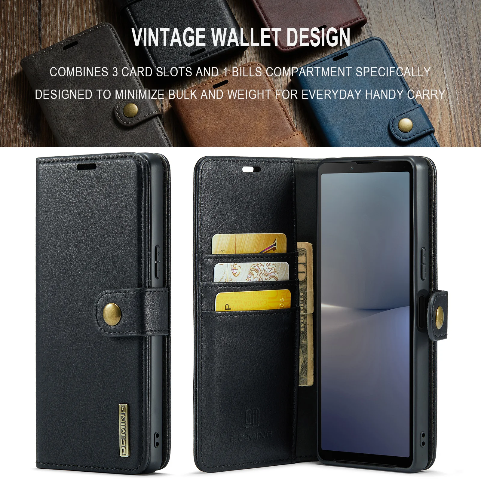 Flip Wallet Magnetic Phone Case For Sony Xperia 1 V 10 V Clip Stand Card Slot 2-in-1 Shockproof Protective Leather Cover