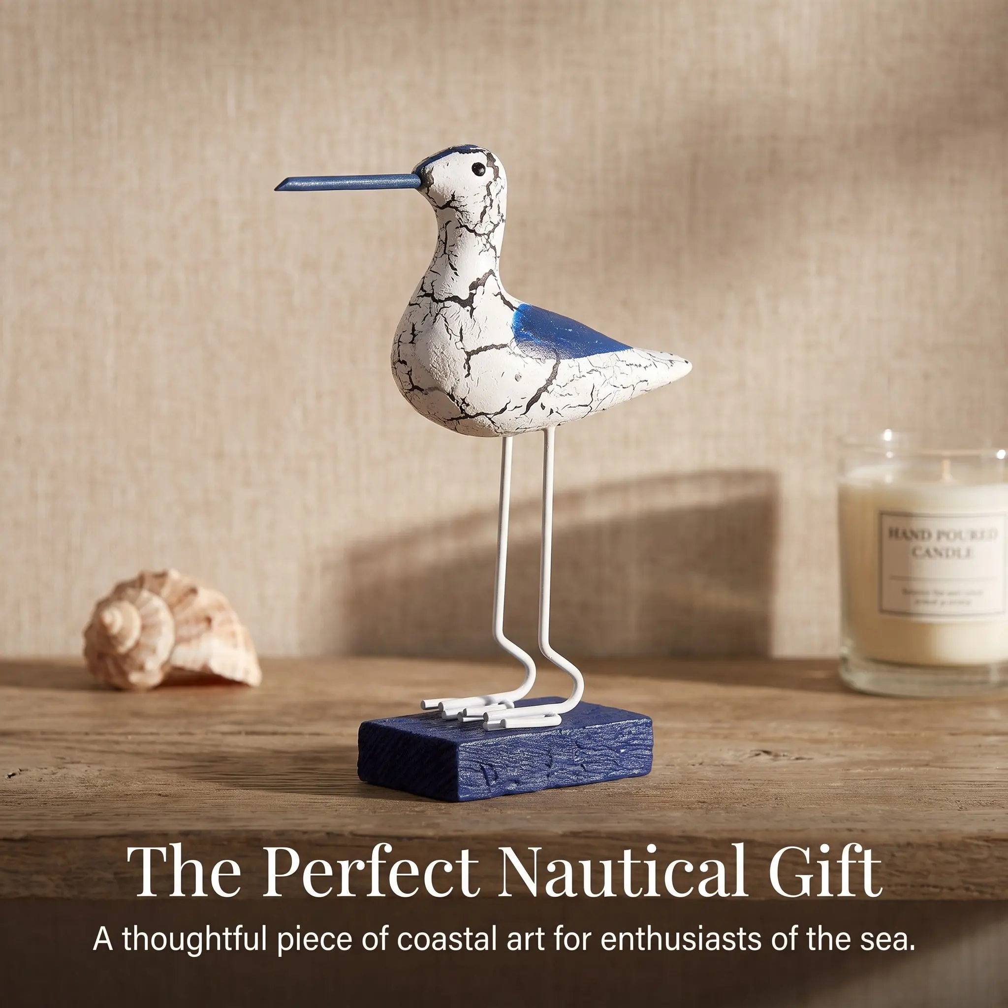 Wooden Seagull Statue Hand Carved Painted Bird Sculpture for Indoor Outdoor Decor Coastal Mediterranean Style Desktop Lawn Sea
