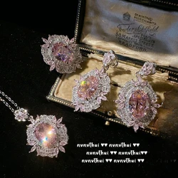 New Trendy Pink Jewelry Sets 925 Silver Color Dazzling Cubic Zirconia Temperament Elegant Women Wedding Engagement Bridal Gift