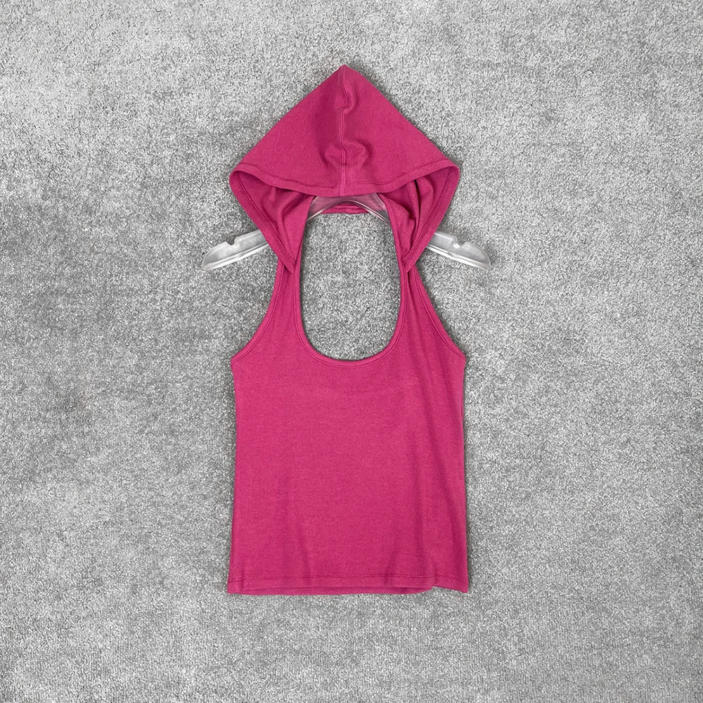 

Threaded Knit Cotton Blend Women's Vest Y2k Sexy Backless Stretch Slim Sleeveless Hooded Tank Top 2025 Summer New
