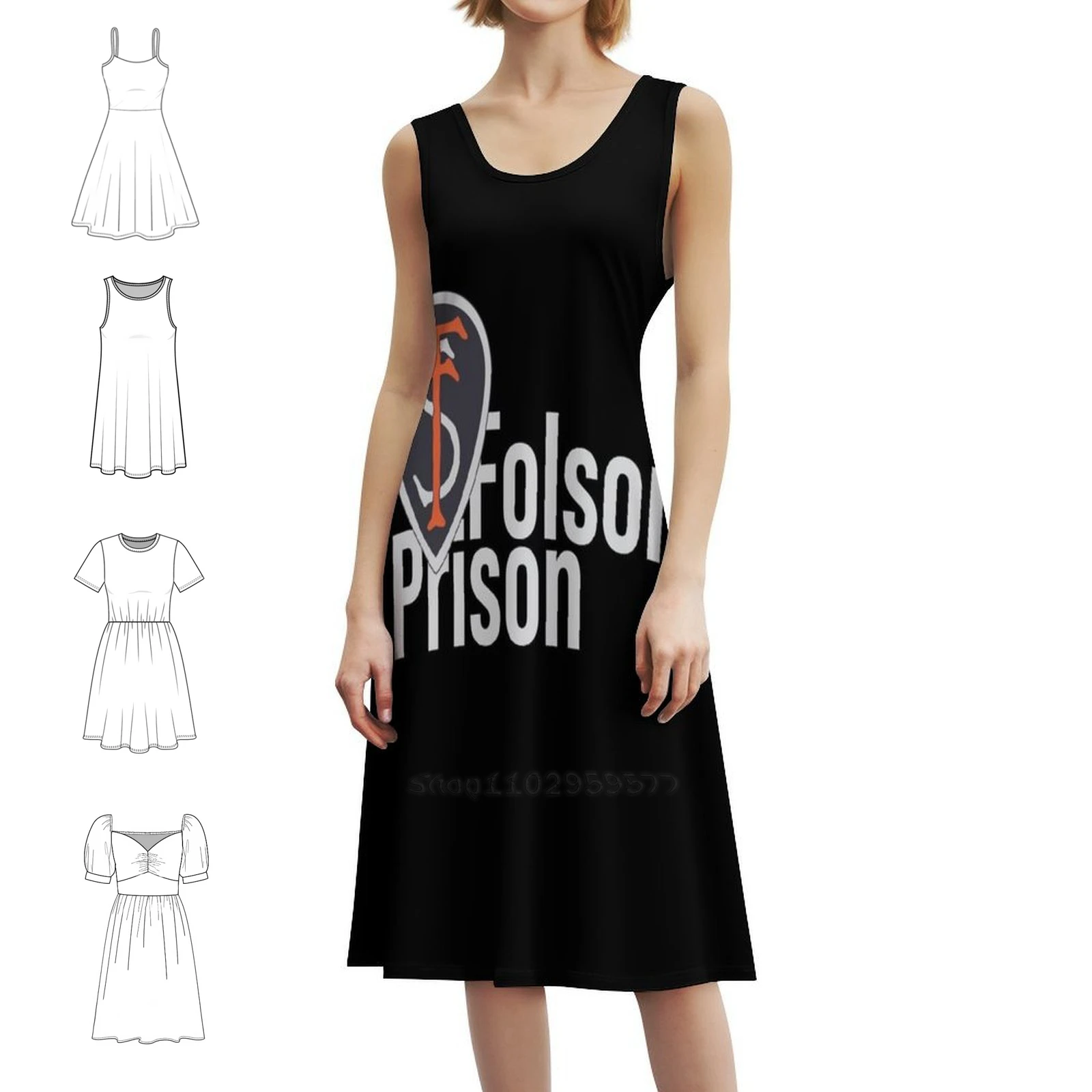 

Folsom Тюремный текстовый значок Символ-Prison Cell Богемное платье без рукавов с несколькими принтами Пляжное праздничное платье Folsom Prison