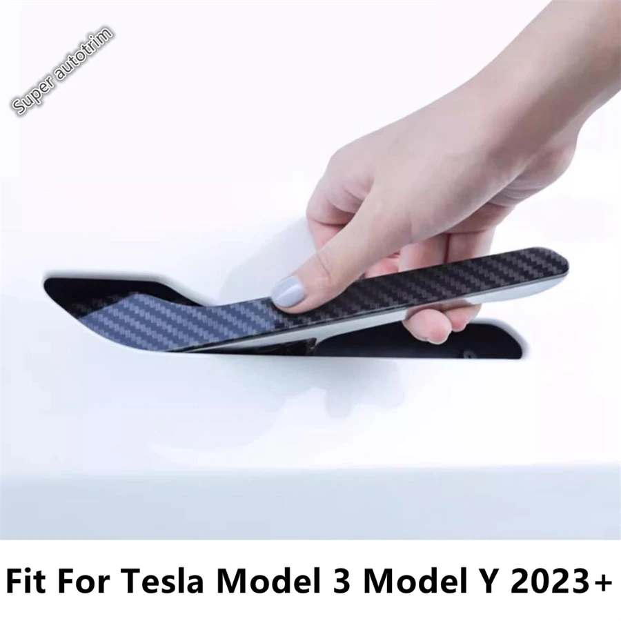 

4PCS Car Outside Door Handle Anti-scratch Protection Cover Trim For Tesla Model 3 Model Y 2023 2024 ABS Carbon Fiber Accessories