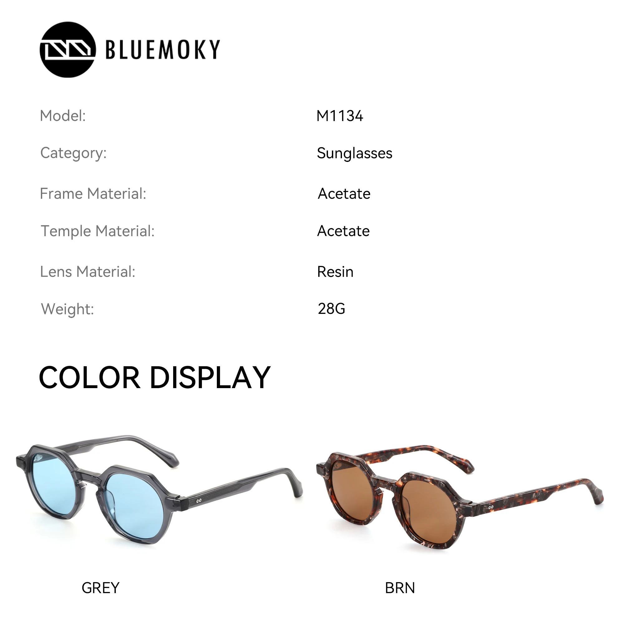 نظارات شمسية BLUEMOKY مقاس S عصرية مضلعة للجنسين بإطار خلات وتصميم أنيق وحماية من الأشعة فوق البنفسجية 400