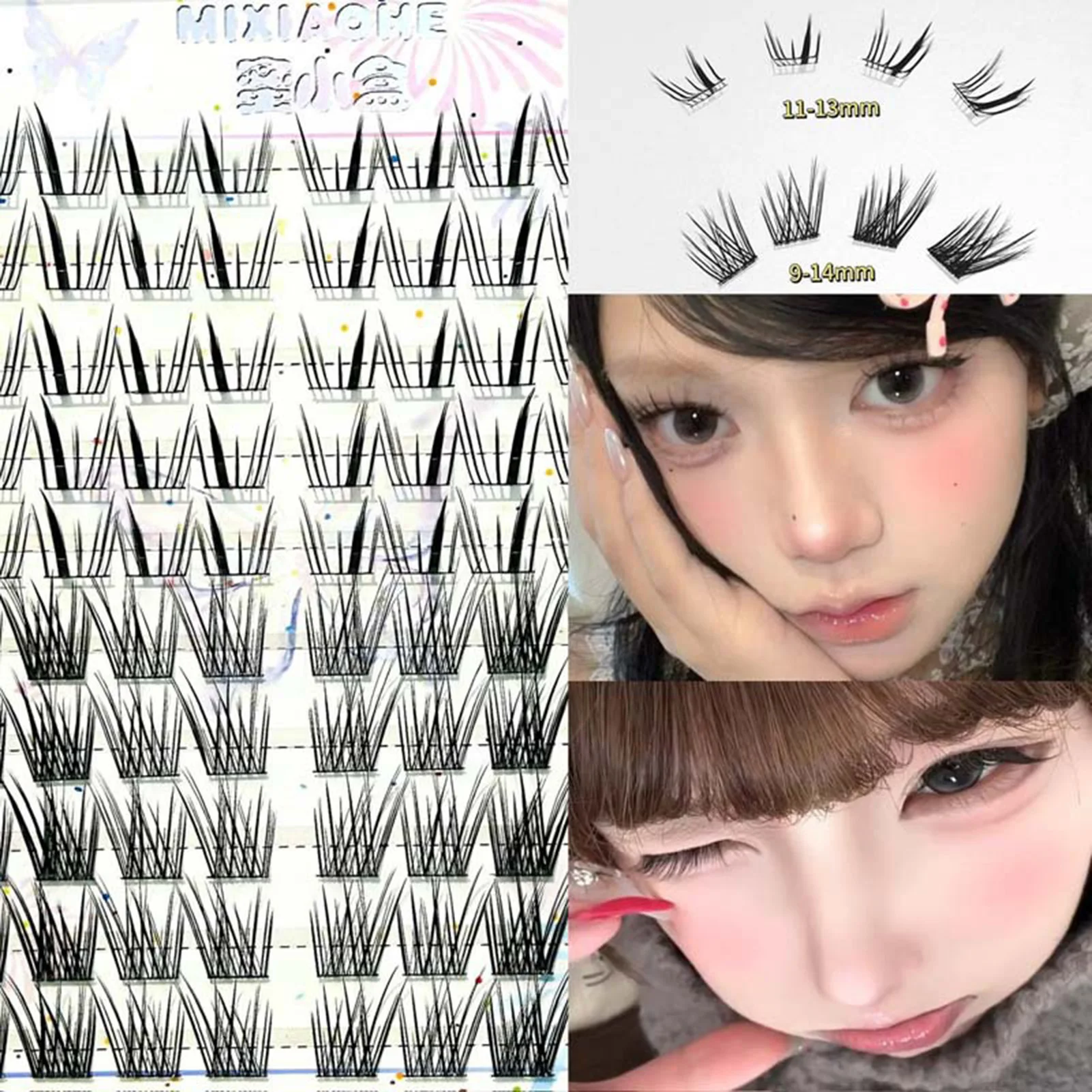 Gemischte falsche Wimpern, natürliches schwarzes Band, Puppen-Wimpernverlängerung, koreanische Mädchen, dünne, weiche, individuelle Wimpern, Cluster-Make-up-Werkzeug